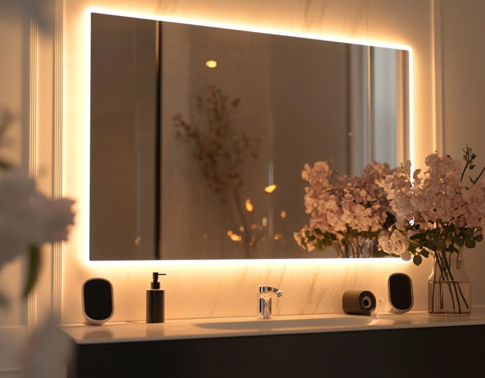 Oglindă cu dezaburire modernă, într-o baie cozy